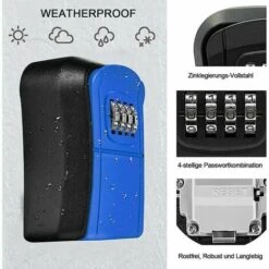 Boîte à Clé Sécurisée, Boite A Code Pour Clef, Coffre Fort à Clés Boîte Verrouillable à 4 Chiffres, Serrure à Mot De Passe Murale, Bleu -Promos Matériel Boutique 88680203 3