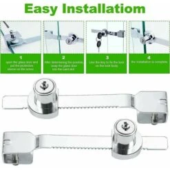 Lot De 4 Verrous De Porte Coulissante En Verre Avec Finition Chromée, Clés Identiques,petites, -Promos Matériel Boutique 88681765 4