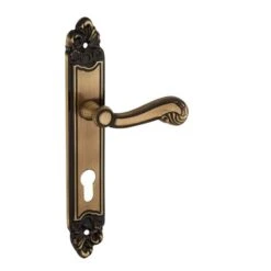 THIRARD - Ensemble De Poignées Pour Porte D'entrée Louis XV Trou De Cylindre, Carré 7mm, Entr'axes 195mm, Laiton Vieilli