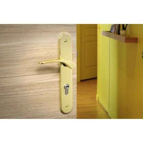 THIRARD - Ensemble De Poignées Pour Porte D'entrée Dionysos Trou De Cylindre, Carré 7mm, Entr'axes 195mm, Laitonné 2 THIRARD - Ensemble De Poignées Pour Porte D'entrée Dionysos Trou De Cylindre, Carré 7mm, Entr'axes 195mm, Laitonné – Image 2