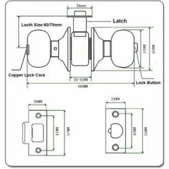 Poignée De Porte, Ronde Bouton Serrure Verrouillage Porte, Verrouillage Par Clés, Taille Du Loquet 70mm -Promos Matériel Boutique 89225225 5