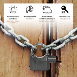 Cadenas Alarme De Sécurité - 80 Mm - 120 Db - 3 Clés -Promos Matériel Boutique 89948412 3