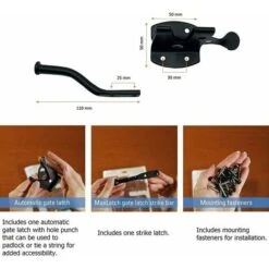 Verrou De Porte Automatique Noir, Serrure De Jardin Automatique, Verrou De Portail, Avec 6 Vis, Pour Patio/Jardin/Porte -Promos Matériel Boutique 90750106 3