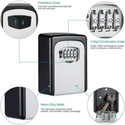 Boîte à Clé Sécurisée,Boite A Clefs Murale,Boite A Cle Avec Code à 4 Chiffres Haute Sécurisée étanche à L'eau Et à La Rouille,pour Intérieur Extérieur Maison Bureau Garage École Gymnase -Promos Matériel Boutique 91086642 4