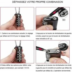 Cadenas Valise, TSA Serrures à Bagages à Combinaison 4 Chiffres Avec Alarme D'ouverture, Cadenas Casier De Câble Pour Gymnastique (2 Pièces, Noir) -Promos Matériel Boutique 91313904 4