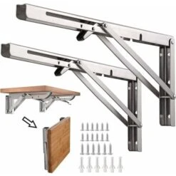 Support D' Étagères Pliable,12 / 300mm Acier Inoxydable Equerre Rabattable Murale, Lot De 2 Lourds Support Console Pliable Rétractable Pour Garage établi, Charge Maximale: 60 Kg/132lb