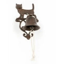 HOMESCAPES Cloche D'entrée Avec Support Mural En Fonte Chat -Promos Matériel Boutique 92883158 4