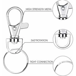 Anneaux Porte Clef, Crochet Porte Clef, Porte Clef Mousqueton,Attache Porte-clés,Fermoir Mousqueton,Mousqueton Pivotant,Métal Pivotant Keychain,Bricolage Accessoires Pour Lanières Bijoux -Promos Matériel Boutique 93283849 3