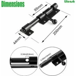 Serrure De Porte De Sécurité à Pêne Coulissant Robuste Avec Trou Pour Cadenas, Acier Inoxydable 304 Noir Mat, Longueur 6 Pouces 160 Mm, Diamètre 14 Mm. (8 Pouces (200mm)-6 Pouces 160mm -Promos Matériel Boutique 93286658 3