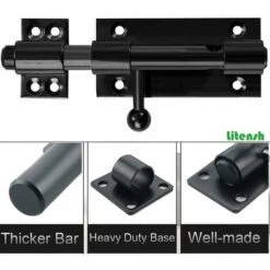 Serrure De Porte De Sécurité à Pêne Coulissant Robuste Avec Trou Pour Cadenas, Acier Inoxydable 304 Noir Mat, Longueur 6 Pouces 160 Mm, Diamètre 14 Mm. (8 Pouces (200mm)-6 Pouces 160mm -Promos Matériel Boutique 93286658 4