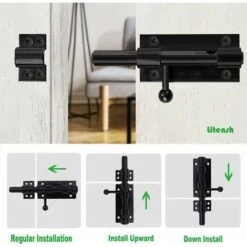 Serrure De Porte De Sécurité à Pêne Coulissant Robuste Avec Trou Pour Cadenas, Acier Inoxydable 304 Noir Mat, Longueur 6 Pouces 160 Mm, Diamètre 14 Mm. (8 Pouces (200mm)-6 Pouces 160mm -Promos Matériel Boutique 93286658 5