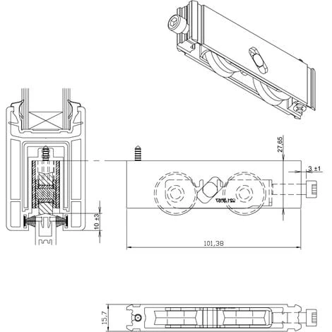 Chariot Double Réglable Pour Coulissant Socredis Wisio - Poids Max. (kg) : 160 - Hauteur (mm) : - Têtière (mm) : - SOTRALU 1 Chariot Double Réglable Pour Coulissant Socredis Wisio - Poids Max. (kg) : 160 - Hauteur (mm) : - Têtière (mm) : - SOTRALU