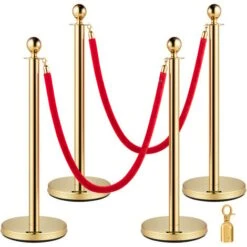 VEVOR 4 Poteaux De Guidage Separation DeOr Avec 2 Cordes En Velours Rouges 1,5 M, 4 PCS Fils DeAttente De Queue Poteau Individuel De Securite 96 Cm Hauteur Barriere De Queue Pour Controle De Foule