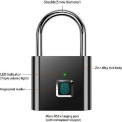 Cadenas à Empreintes Digitales, Serrure Rechargeable USB De Sécurité Keyless De Sécurité Imperméable D'IP67 Pour Utilisation En Intérieur Et En Plein Air, Noir -Promos Matériel Boutique 95475833 3