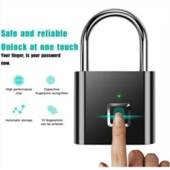 Cadenas à Empreintes Digitales, Serrure Rechargeable USB De Sécurité Keyless De Sécurité Imperméable D'IP67 Pour Utilisation En Intérieur Et En Plein Air, Noir -Promos Matériel Boutique 95475833 4