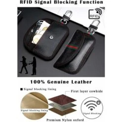 Lot De 2 étuis Bloqueurs De Signal Pour Clés De Voiture Bloquant Les Signaux RFID Pour La Sécurité De La Voiture, Protection Antivol à Distance (Cuir Véritable, Noir) -Promos Matériel Boutique 95505140 4