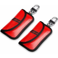 Lot De 2 étuis Bloqueurs De Signal Pour Clés De Voiture Bloquant Les Signaux RFID Pour La Sécurité De La Voiture, Protection Antivol à Distance (Cuir Véritable, Rouge)