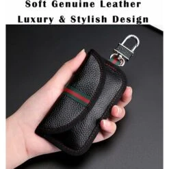 Lot De 2 étuis Bloqueurs De Signal Pour Clés De Voiture Bloquant Les Signaux RFID Pour La Sécurité De La Voiture, Protection Antivol à Distance (Cuir Véritable, Rouge) -Promos Matériel Boutique 95505531 5