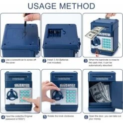 Coffre-Fort Enfant 3-12 Ans,Tirelire Coffre-Fort Avec Code Tirelire Electronique ATM Tirelire Enfant Garcon Jouet Enfant Cadeau Garçon Bleu Marine -Promos Matériel Boutique 95518847 4