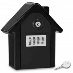 Boite A Cle Securisee Mural Boite A Clé Avec Code Numérique & Clés D'urgence, Grand Key Safe Box Format Coffre A Clef Extérieur Pour Maison, Bureau, Usine, Garages (Noir Complet)