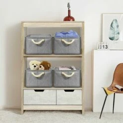 Cubes De Rangement En Tissu, 4 Pcs Boîtes De Rangement, Boîte De Rangement En Tissu, Boîte De Rangement Pliable Avec Cordon De Serrage, Panier De Rangement En Tissu Toile Panier De Rangement 40x30x20 -Promos Matériel Boutique 96453703 5