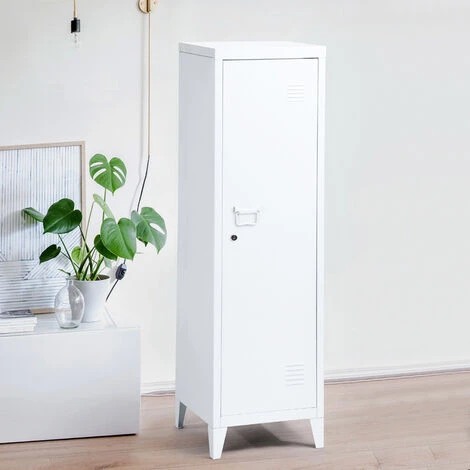 Armoire En Métal Avec Clé, Trois Compartiments à L'intérieur Blanc Armoire 2 Armoire En Métal Avec Clé, Trois Compartiments à L'intérieur Blanc Armoire – Image 2