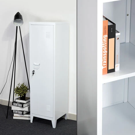Armoire En Métal Avec Clé, Trois Compartiments à L'intérieur Blanc Armoire 3 Armoire En Métal Avec Clé, Trois Compartiments à L'intérieur Blanc Armoire – Image 3