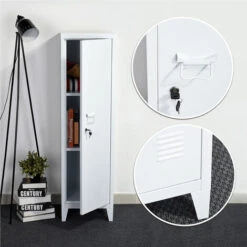 Armoire En Métal Avec Clé, Trois Compartiments à L'intérieur Blanc Armoire 8 Armoire En Métal Avec Clé, Trois Compartiments à L'intérieur Blanc Armoire -Promos Matériel Boutique 96683329 4