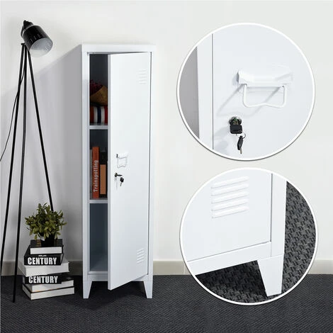 Armoire En Métal Avec Clé, Trois Compartiments à L'intérieur Blanc Armoire 4 Armoire En Métal Avec Clé, Trois Compartiments à L'intérieur Blanc Armoire – Image 4