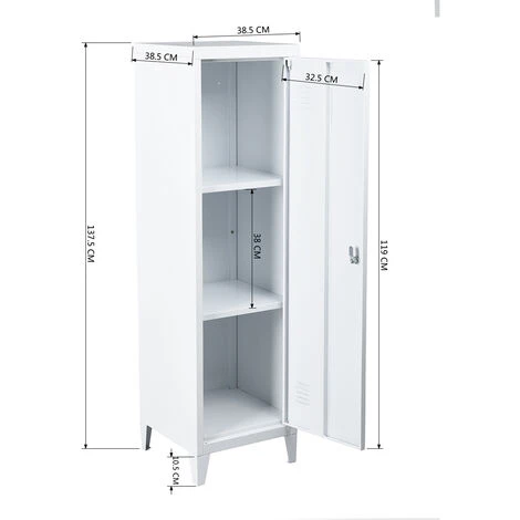 Armoire En Métal Avec Clé, Trois Compartiments à L'intérieur Blanc Armoire 5 Armoire En Métal Avec Clé, Trois Compartiments à L'intérieur Blanc Armoire – Image 5