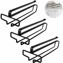 Porte-verres à Vin Suspendu 3 Pièces, Porte-verres à Vin Sous L'armoire, Porte-verres à Vin Sur Pied Sans Perçage, Porte-verres à Vin En Métal Sur étagère De Cuisine, Bar à Café, Salle à Manger (noir)