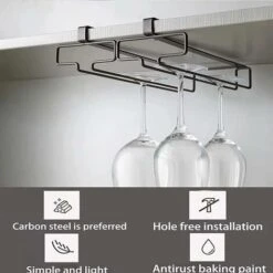 Porte-verres à Vin Suspendu 3 Pièces, Porte-verres à Vin Sous L'armoire, Porte-verres à Vin Sur Pied Sans Perçage, Porte-verres à Vin En Métal Sur étagère De Cuisine, Bar à Café, Salle à Manger (noir) -Promos Matériel Boutique 97243738 4