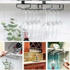 Porte-verres à Vin Suspendu 3 Pièces, Porte-verres à Vin Sous L'armoire, Porte-verres à Vin Sur Pied Sans Perçage, Porte-verres à Vin En Métal Sur étagère De Cuisine, Bar à Café, Salle à Manger (noir) -Promos Matériel Boutique 97243738 5