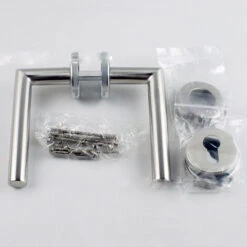 Paire De Poignées De Porte Sur Rosaces Rondes ， Inox 304 Sans Rosaces De Fonction(ponçage) -Promos Matériel Boutique 97248335 5