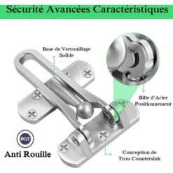 Entrebailleur De Sécurité Porte Acier Fenêtre Garde Verrou Porte D'Entrée Sans Chaîne Loquet De Verrouillage Pour Fenêtre Porte, Empêche L'Entrée Par Effraction(2Pcs,Dessin） -Promos Matériel Boutique 97447306 5
