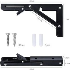 2PCS Support D' Étagères Pliable 200mm Équerre Pliante Étagère Murale Support Pliante Robuste Noir Support Console Pliable Pour Table Etagere Murale 50KG Porteur -Promos Matériel Boutique 97503626 4