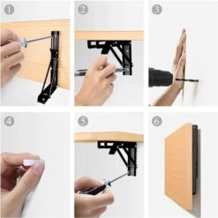 2PCS Support D' Étagères Pliable 200mm Équerre Pliante Étagère Murale Support Pliante Robuste Noir Support Console Pliable Pour Table Etagere Murale 50KG Porteur -Promos Matériel Boutique 97503626 5