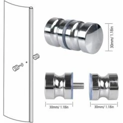 Lot De 2 De Poignées De Porte De Douche Bain Poignée De Porte De Douche 30 Mm Poignées De Porte De Remplacement En Chrome Poli Poignée De Porte Ronde En Verre En Acier Inoxydable Durable -Promos Matériel Boutique 97835808 4