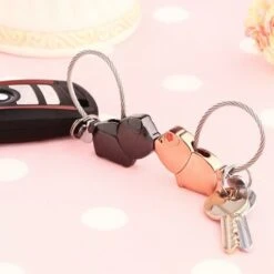 Amoureux Porte-clés 1 Paire D'anneau Clé En Forme De Porcs Avec Nez Magnétique, Cadeau Pour Jeune Amie, Alliage De Zinc Brillant Noir Et Rose Or -Promos Matériel Boutique 98442684 3