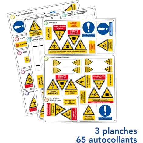 Etiquettes Photovoltaïques Kit De 65 Adhésifs Photovoltaïques + Notice De Pose (C1543). Signalisation Photovoltaïque Complète Conforme CONSUEL Et UTE C 15 712 2 Etiquettes Photovoltaïques Kit De 65 Adhésifs Photovoltaïques + Notice De Pose (C1543). Signalisation Photovoltaïque Complète Conforme CONSUEL Et UTE C 15 712 – Image 2