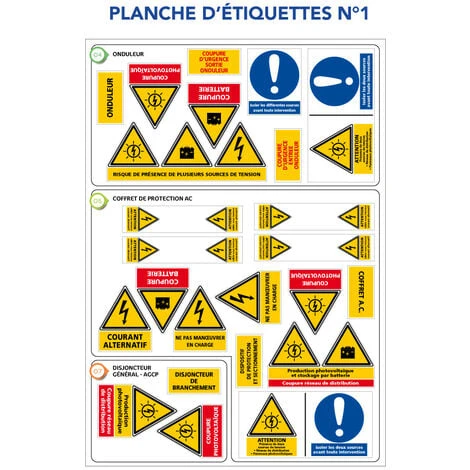 Etiquettes Photovoltaïques Kit De 65 Adhésifs Photovoltaïques + Notice De Pose (C1543). Signalisation Photovoltaïque Complète Conforme CONSUEL Et UTE C 15 712 4 Etiquettes Photovoltaïques Kit De 65 Adhésifs Photovoltaïques + Notice De Pose (C1543). Signalisation Photovoltaïque Complète Conforme CONSUEL Et UTE C 15 712 – Image 4