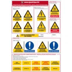 PLANCHE ETIQUETTES PHOTOVOLTAIQUE (C1228). Signalisation Photovoltaïque