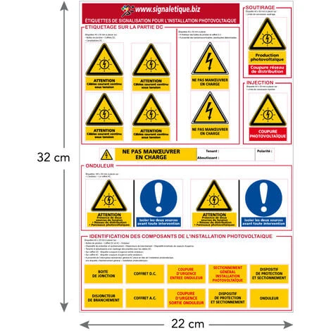 PLANCHE ETIQUETTES PHOTOVOLTAIQUE (C1228). Signalisation Photovoltaïque 2 PLANCHE ETIQUETTES PHOTOVOLTAIQUE (C1228). Signalisation Photovoltaïque – Image 2