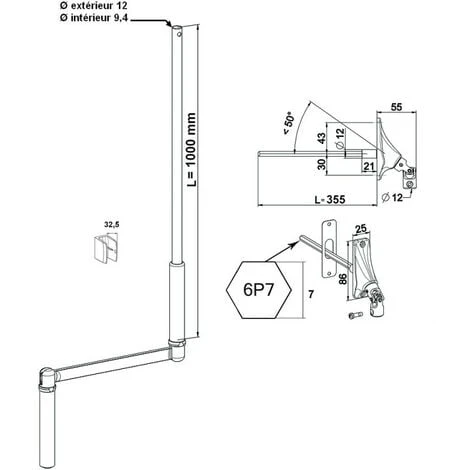 Manivelle Volet Roulant 1300 Mm Avec Sortie 6P7 à 90° 2 Manivelle Volet Roulant 1300 Mm Avec Sortie 6P7 à 90° – Image 2