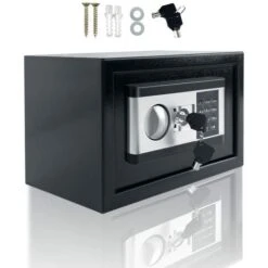 Coffre Fort à Combinaison En Acier 12L Coffre Fort Code Digital Avec Clé De Sécurité & Fonctions D'Alarme - Noir+Argent NAIZY