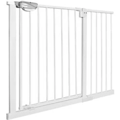 Barrière De Sécurité Pour Enfants, Barrière D'escalier Blanc Avec Sans Perçage Et Grille Métallique 105 - 115 Cm De Large NAIZY