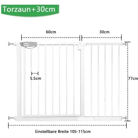 Barrière De Sécurité Pour Enfants, Barrière D'escalier Blanc Avec Sans Perçage Et Grille Métallique 105 - 115 Cm De Large NAIZY 2 Barrière De Sécurité Pour Enfants, Barrière D'escalier Blanc Avec Sans Perçage Et Grille Métallique 105 - 115 Cm De Large NAIZY – Image 2